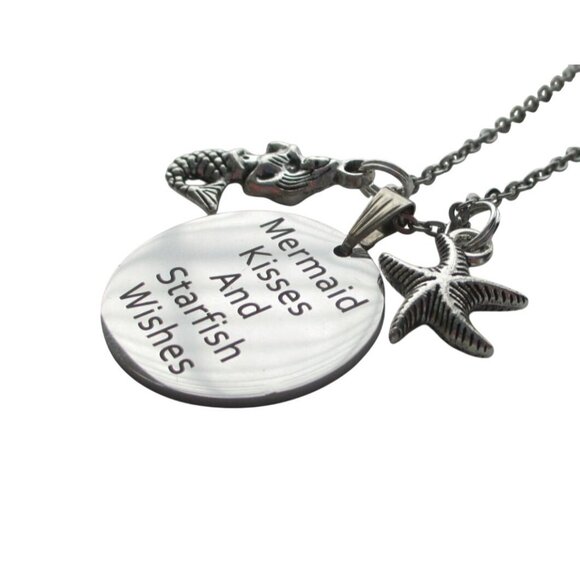 New Mermaid Pendant Necklace w/ Starfish Earrings - Stainless Chain + Ear Wires - Picture 4 of 9